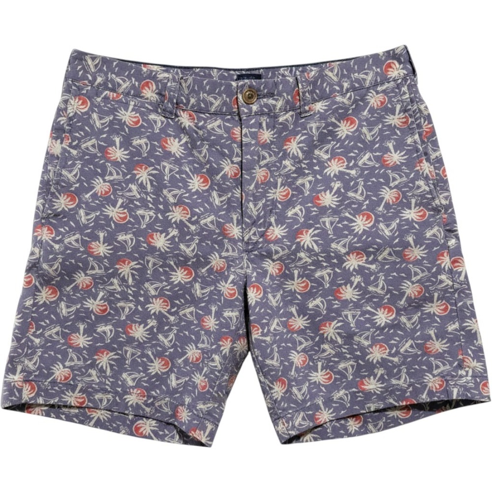 J.Crew Stanton Mens Purple Tropical Palm Tree Sailboat Chino Shorts 34
